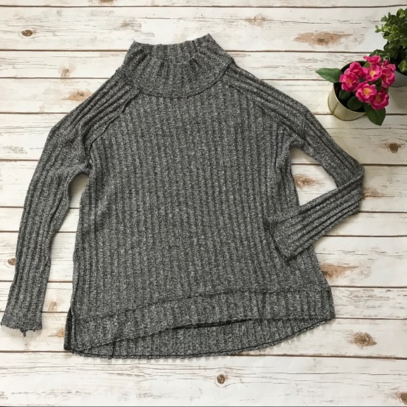Free People Sweaters - Free People Ribbed Mock Neck Sweater Gray Large A3